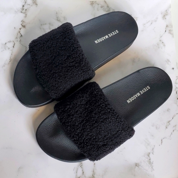 Steve Madden Shoes - Steve Madden Black Fur Slides, 8